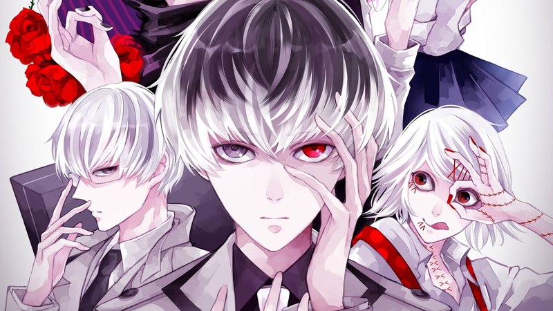 heterochromia, 4K, anime boys, arima kishou, red eyes, Tokyo Ghoul:re, Suzuya Juuzou, Haise Sasaki