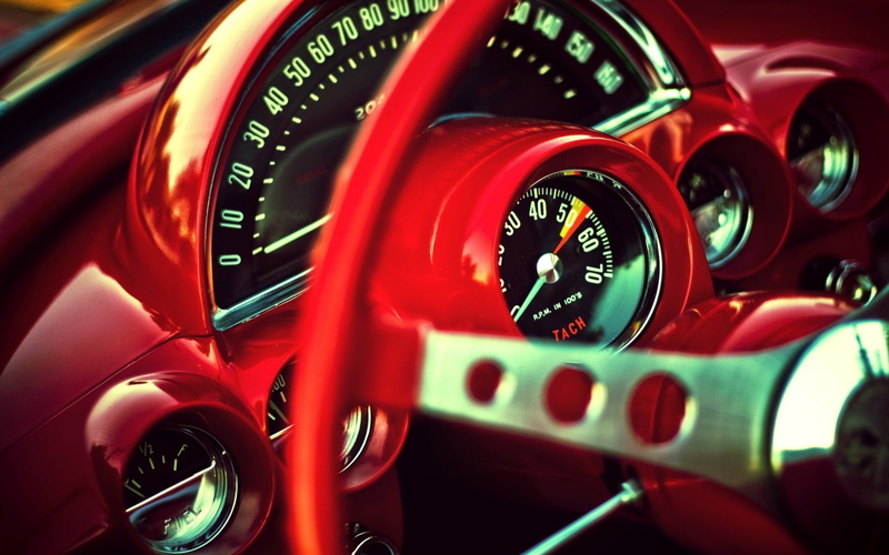 macro, vehicles, glass, wheels, muscle, 1080P, colors, interior, close, chevy, cars, numbers, classic, chevrolet, contrast, gauge, retro, corvette, red