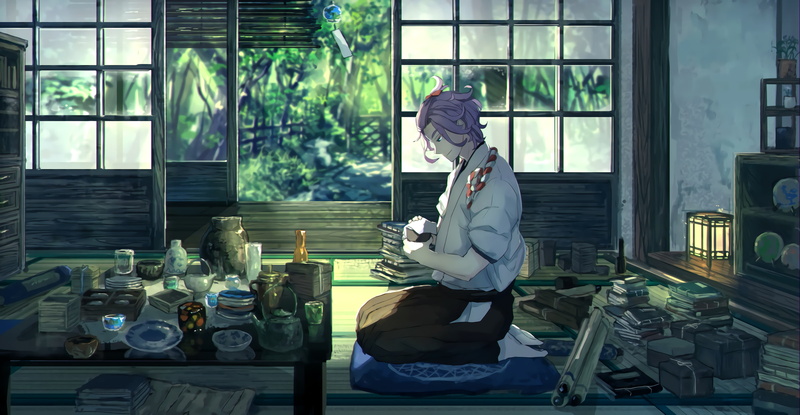 window, 1080P, real people, touken ranbu, creativity, day, indoors, kasen kanesada, Anime, representation, human representation, profile view, nature