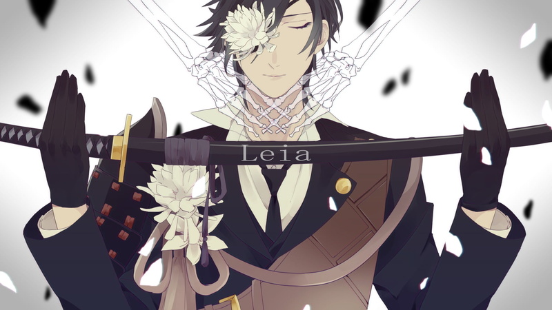 tie, closed eyes, gloves, by Syubare, Dance Of Swords, chrysanthemum, Shokudaikiri Mitsut To, Touken Ranbu, katana, meditation, military uniform, 1080P
