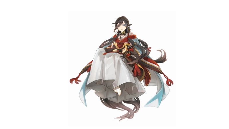 cloak, long hair, guy, Izumi from Kami Kanesada, Touken Ranbu, 1080P, barefoot, white background, blue eyes, Dance Of Swords, by Tobacco, katana