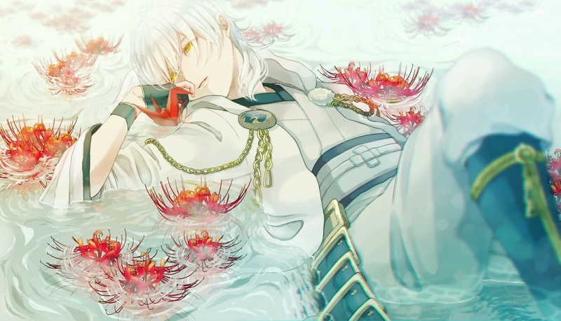 touken, tsurumaru, hair, shoujo, ranbu, 1080P, white, kuninaga, lying, down