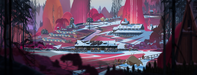 building, day, architecture, built structure, red, building exterior, cold temperature, 2K, the banner saga video games artwork concept art digital art