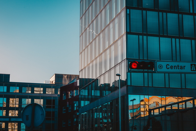 reflection, office building exterior, 5K, office, road signal, ampersand, built structure, building, alphabet, housing, shipping container, logo, no people
