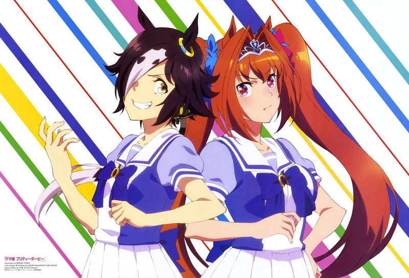 men, Vodka (Uma Musume), Scarlet Daiwa, Anime, women, sky, togetherness, art and craft, day, lifestyles, standing, childhood, creativity, leisure activity