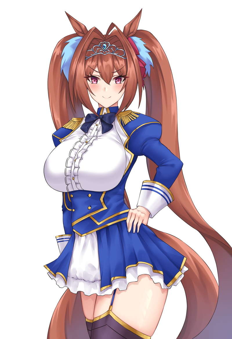 2K, garter straps, Uma Musume Pretty Derby, smiling, anime girls, dress, Crimecrime, Daiwa Scarlet (Uma Musume: Pretty Derby)