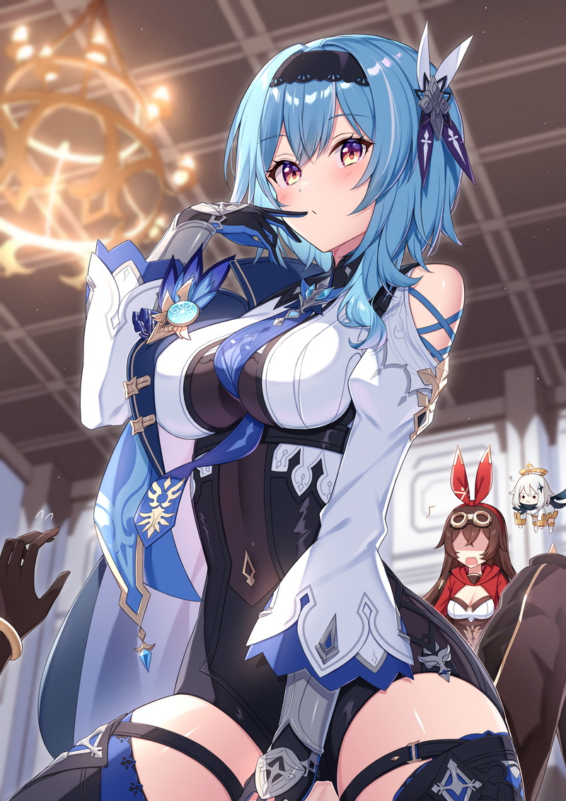 4K, Eula(Genshin impact), blue hair, big boobs, anime girls, Genshin Impact