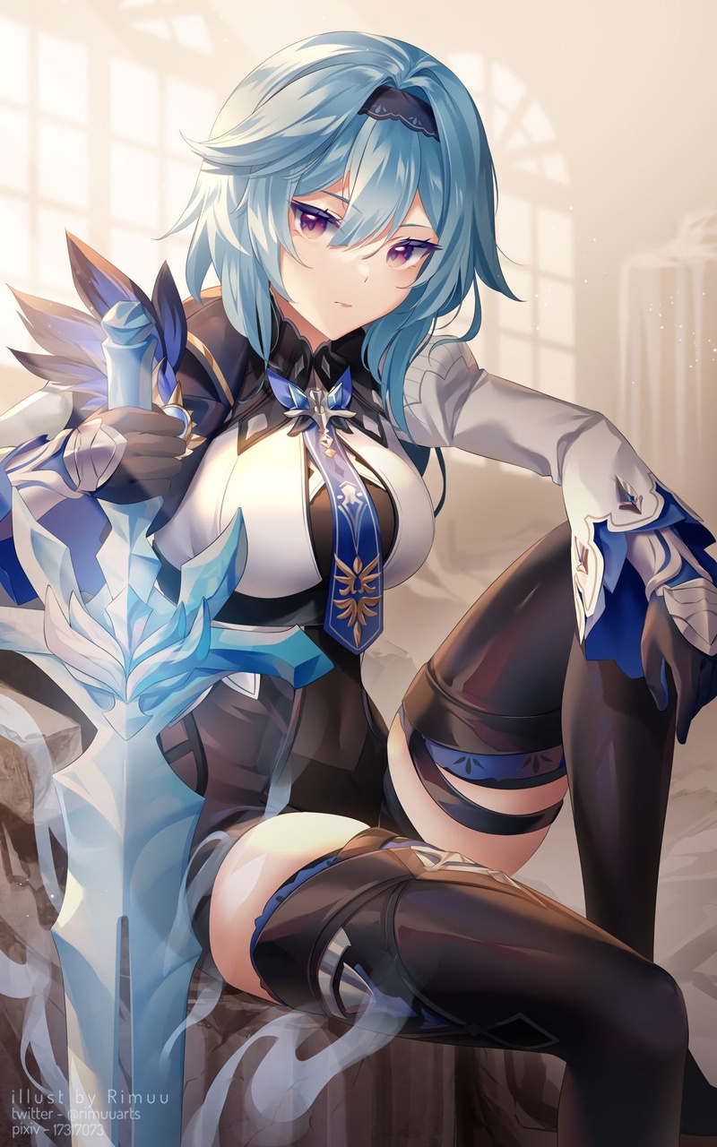 1080P, thighs, Genshin Impact, anime girls, big boobs, Eula(Genshin impact)
