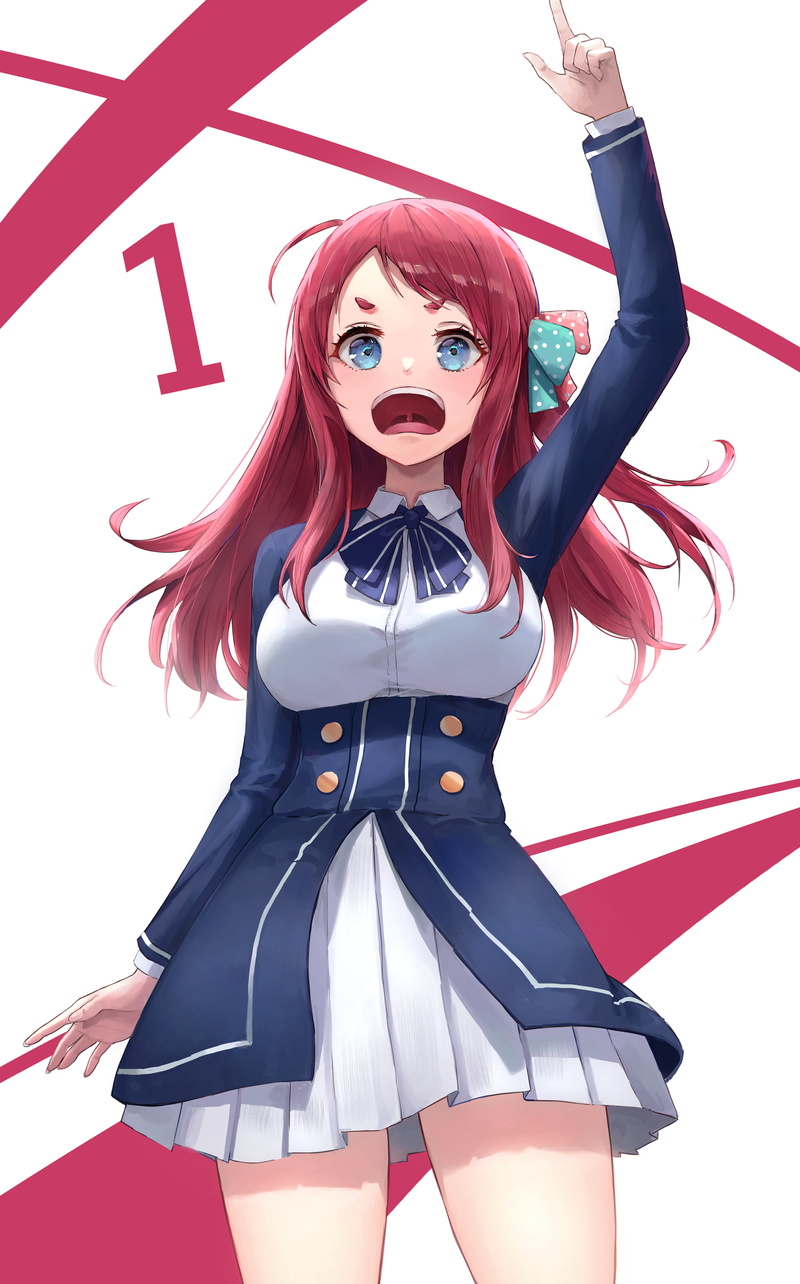 ahoge, open mouth, bangs, 2D, anime girls, Zombie 1 / Sakura Minamoto, looking at viewer, redhead, Zombieland Saga, vertical, 4K, standing, zombies, fan art