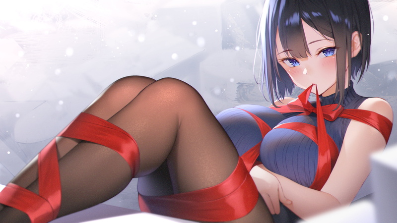 big boobs, legs, short hair, anime girls, dark hair, 4K, anime
