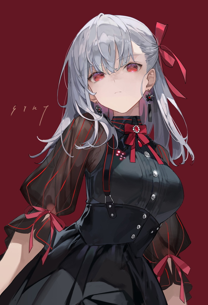 big boobs, 1080P, looking at viewer, artwork, silver hair, anime, boobs, red eyes, anime girls
