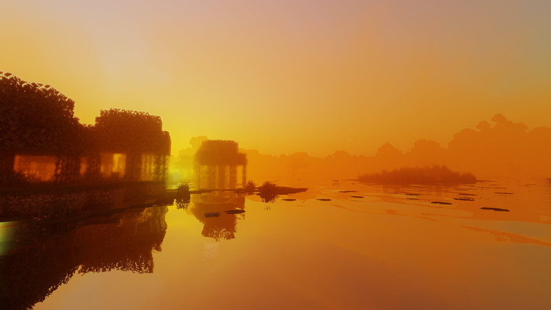 Minecraft, crimson, blurry background, water, 1080P, nature, red, sunset, dawn