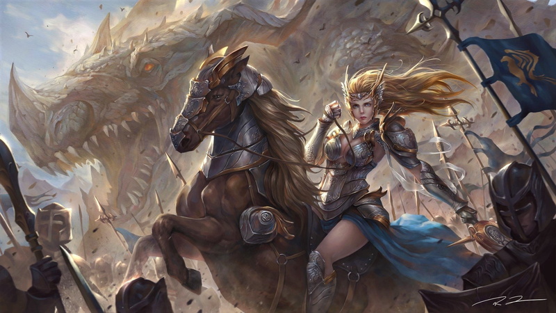 1080P, Blonde, Warrior, Armor, Woman, Horse, Women Warrior, Fantasy, Girl, Dragon