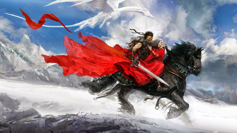 mid-air, Kekai Kotaki, cloud - sky, wind, winter, fantasy girl, 1080P, mountain, cold temperature, full length, warrior, one person, nature, warm clothing