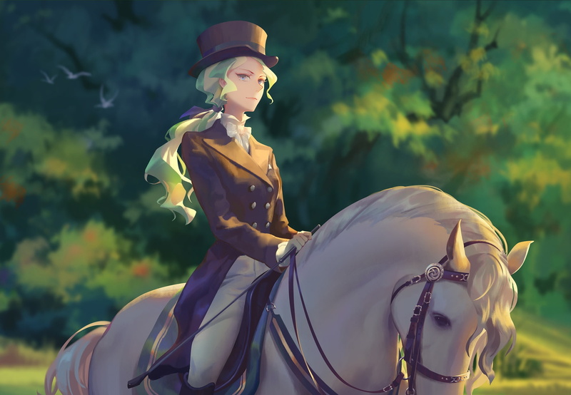 1080P, Academy for witches, girl, Little Witch Academia, horse, anime, art