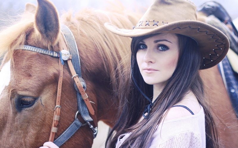 model, women, adult, looking at viewer, blue eyes, cowgirl, closeup, long hair, young women, straight hair, beautiful woman, one person, clothing, mammal