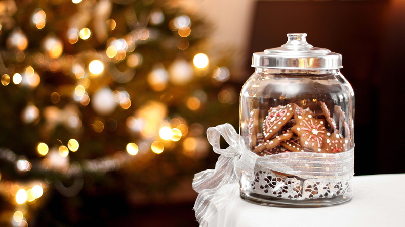 8k, mason jar, gingerbread, decor, celebration, jar, christmas, tableware, christmas decoration, lighting, 8K