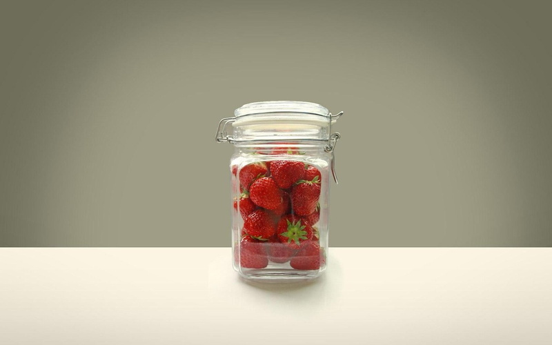 vitamins, strawberry, table, glass - material, Bank, fruit, studio shot, minimalism, container, jar, food, red, 720P, clear, indoors, healthy eating