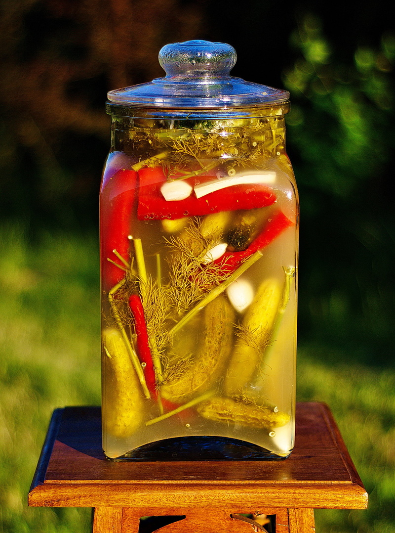 2K, healthy eating, natural, red, luncheon, refreshment, pickled peppers, place the jars, salad, jar, pickled, pig iron, glass - material, eating, mason