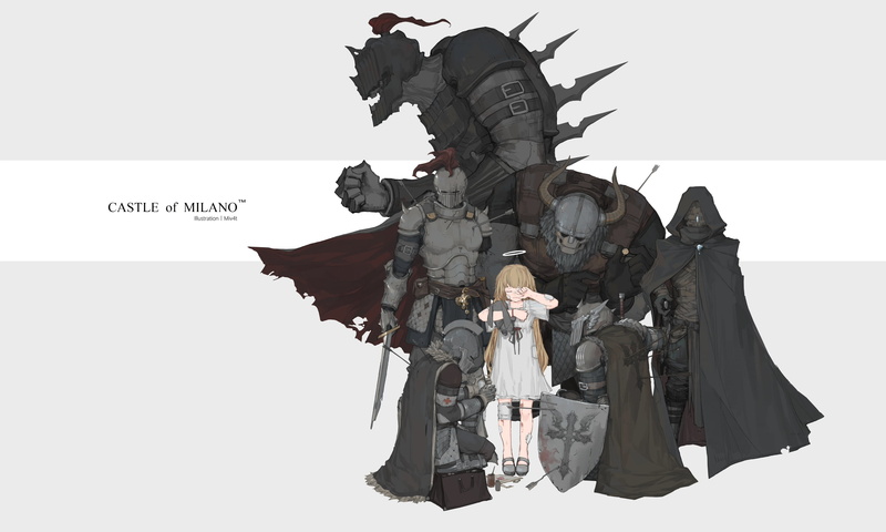 2K, Black Armoury, anime, figure-hugging armor, knight, anime girls