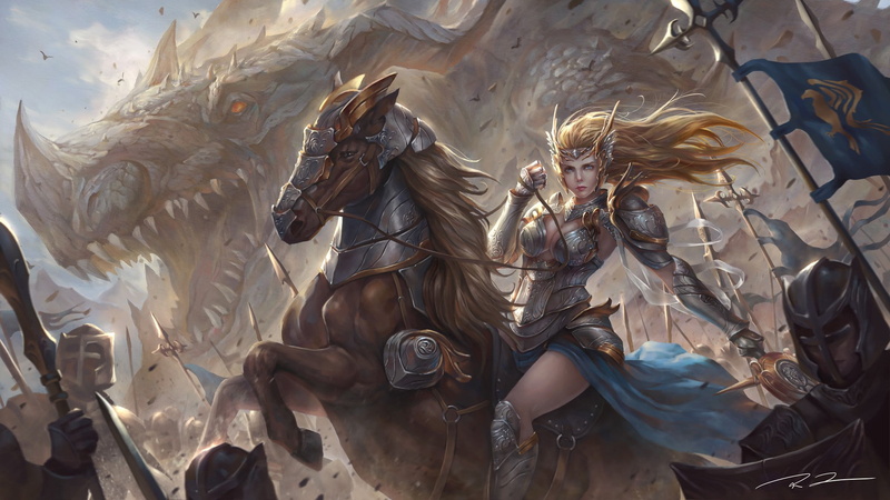 army, dragon, warrior, fantasy art, 1080P