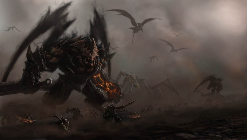 battle, 1080P, dark, monster, sword, art, army, dragon