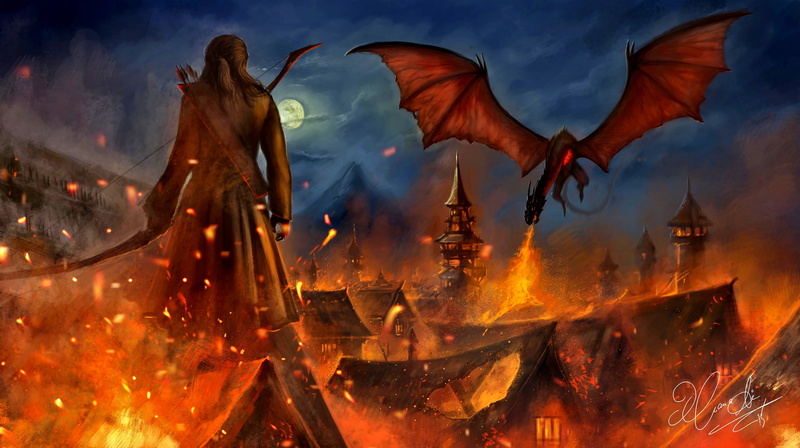 Dragon, Movie, Fire, 4K, The Hobbit: The Battle of the Five Armies, Archer