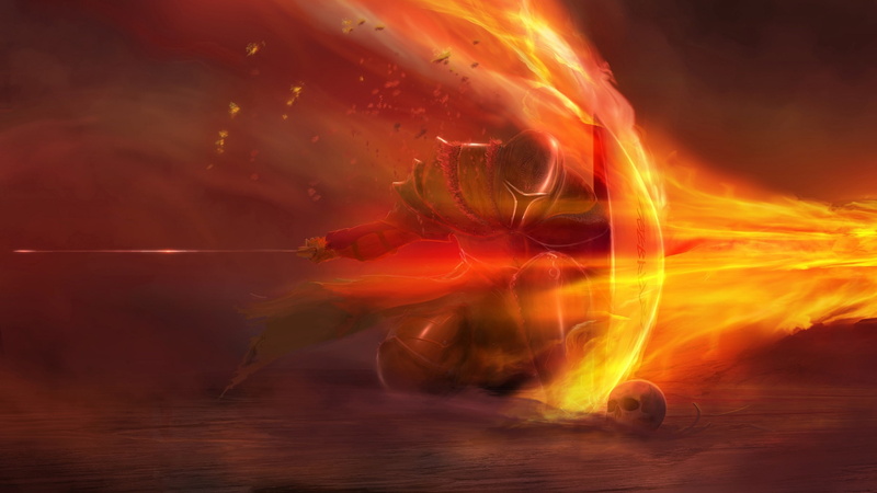 fire, knight, sword, armor, skull, fantasy art, 2K, shield