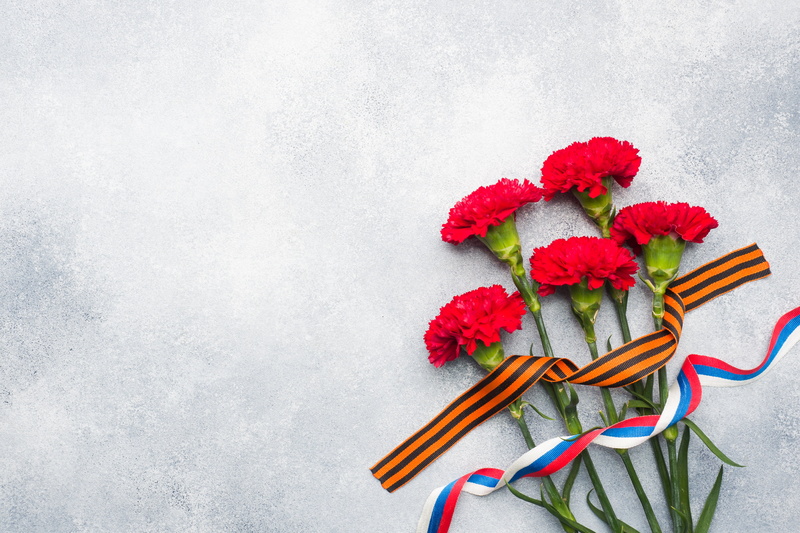 St. George ribbon, 4K, May 9, victory day, carnation, holiday, flowers