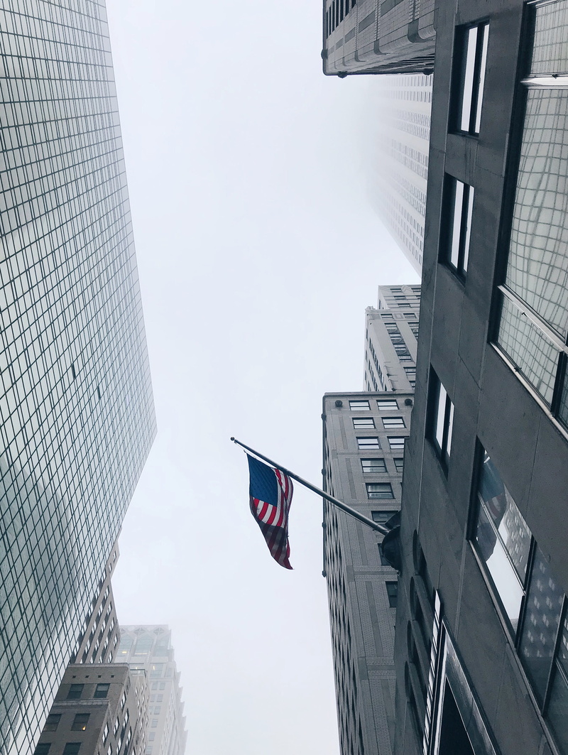 urban, cityscape, manhattan, day, office, tall - high, eye, nyc, united states, building, sky, no people, patriotism, fog, photography, 2K, architecture