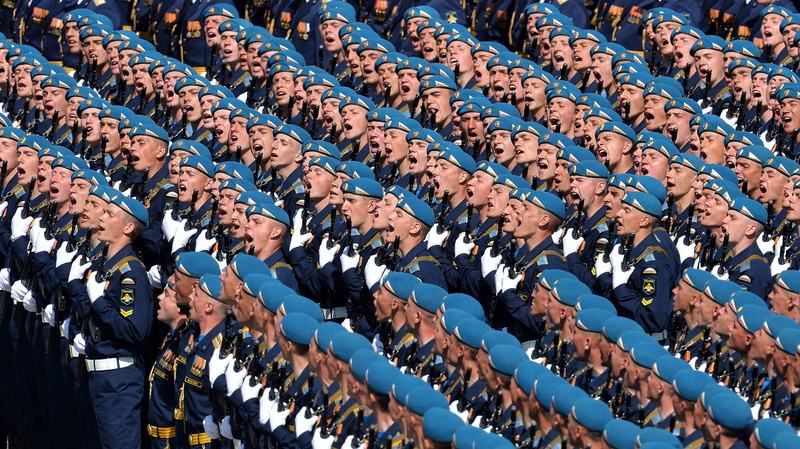clothing, white, auditorium, repetition, uniform, real people, people in a row, red square, soldier, victory day, large group of people, blue, holiday