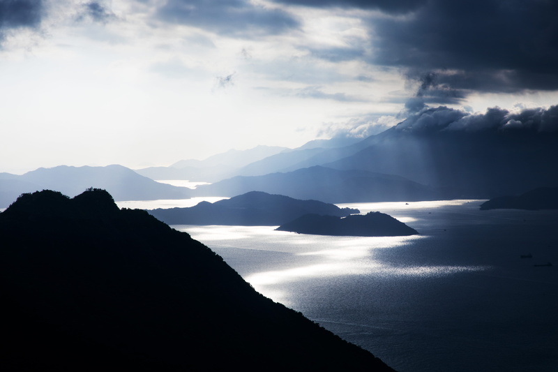rocks, sea, hong kong, body, wide, idyllic, cloud - sky, landscape, mountain peak, sky, ocean, blue, mountain, day, silhouette, water, surrounded, environment