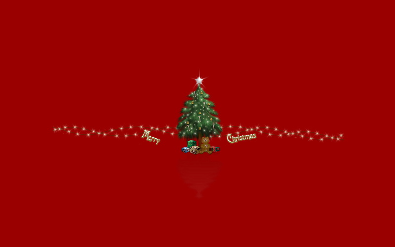 merry christmas, new year, red background, gifts, tree, toys, 1080P, holiday, red bacground