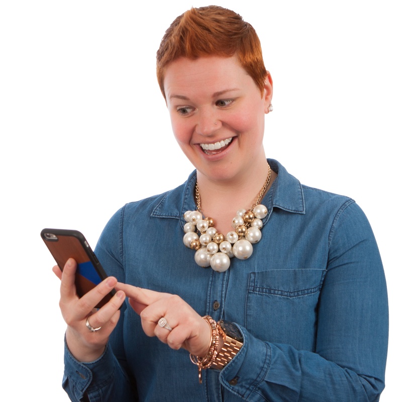 studio shot, white background, mobile phone, poses, young adult, posing, girl, portable information device, teenager, looking at camera, caucasian, portrait