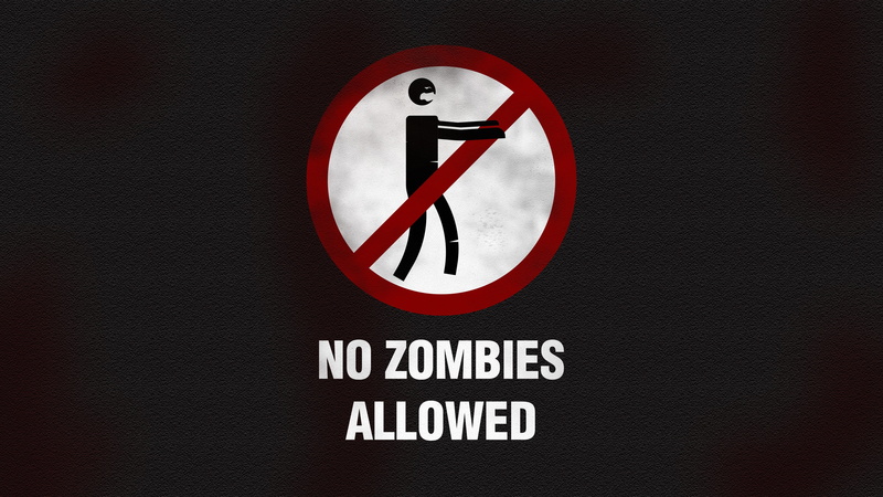 humor, text, zombies, black background, Sign, minimalism, typography, No Zombies Allowed, 4K, simple background