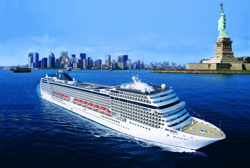 Day, The city, Liner, The ship, MSC Poesia, On the go, New York, Sea, White, 2K