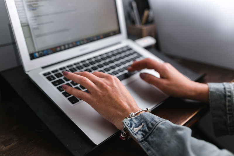 using Laptop, connection, working, close-up, computer Keyboard, human Hand, home office, businesswoman, work, workspace, technology, macbook air, indoors
