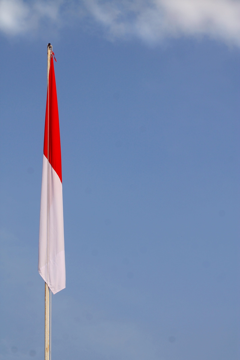 clear, sky, 4K, white, national icon, hoisted, mounted, blue, nature, environment, country, indonesian, pride, wind, pole, Flag, white color, outdoors