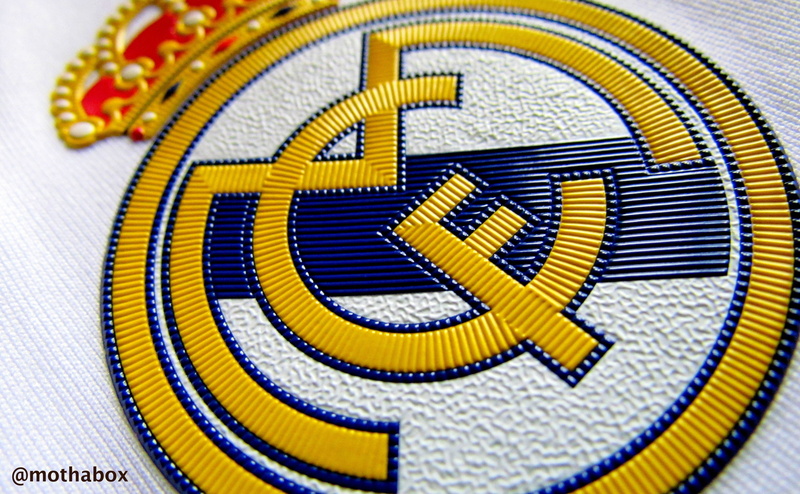 Football, man made, el, man made object, design, symbol, Real, finance, Final, patch, studio shot, real madrid, creativity, madrid, blue, shape, white