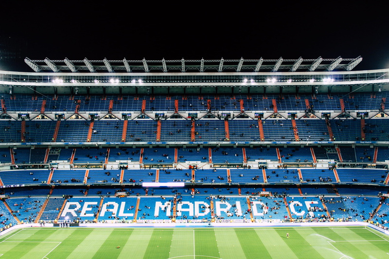2K, high angle view, sport, group of people, crowd, building exterior, soccer, real, blue, bleachers, team sport, seat, outdoors, football stadium, football