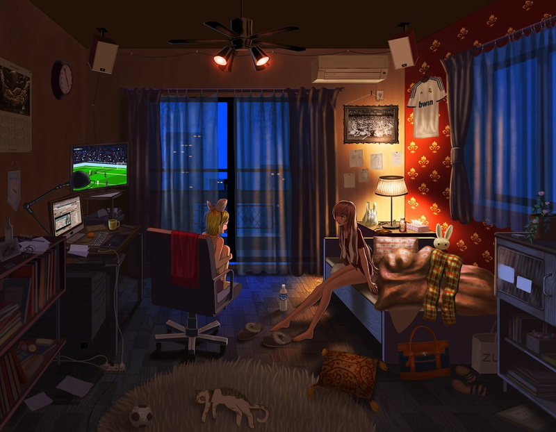 illuminated, built structure, two, Megurine Luka, bedroom, lighting equipment, food and drink, seat, Real Madrid, container, characters, female, chair