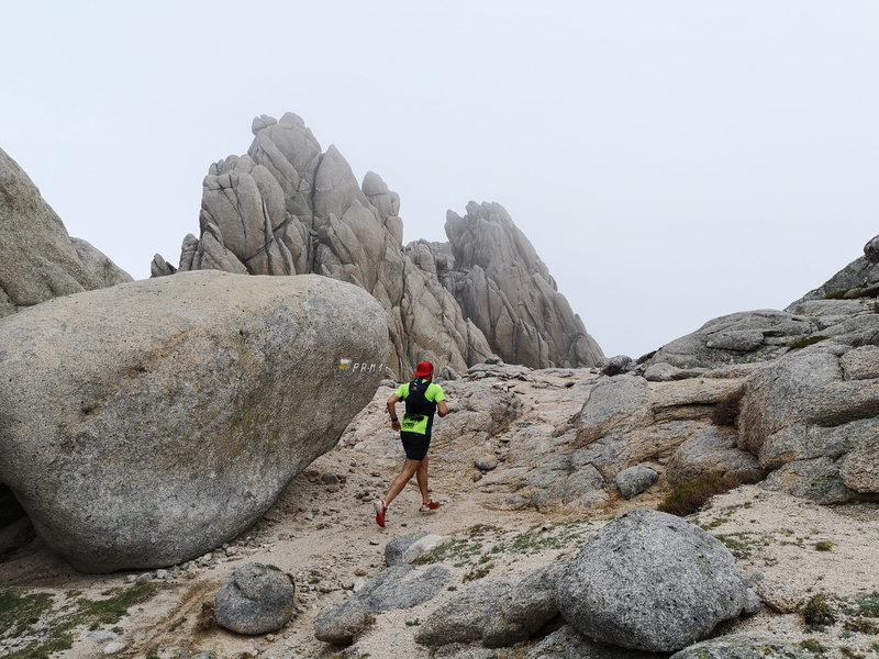 madrid, la pedriza, fog, day, rock, mountain, granite, rear view, trail running, lifestyles, women, jogging, leisure activity, person, nature, sports, rock formation