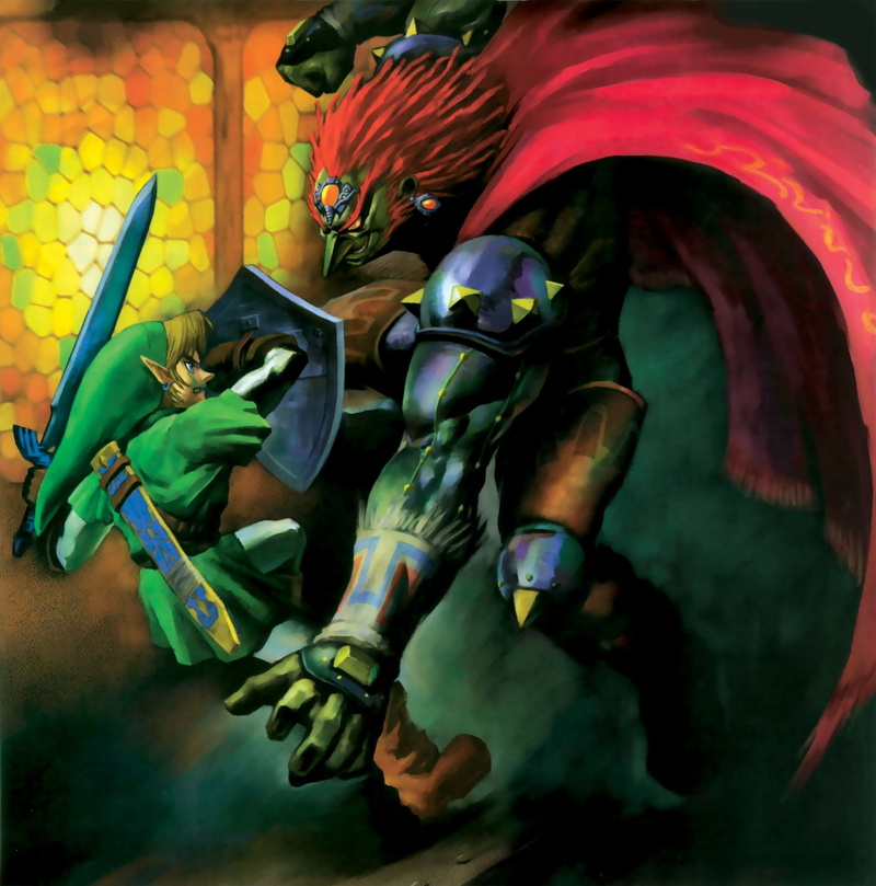 ganondorf, 720P, hd, ocarina, legend, wa, games, swords, art, artwork, x, zelda, time, fight, shield, video, Link