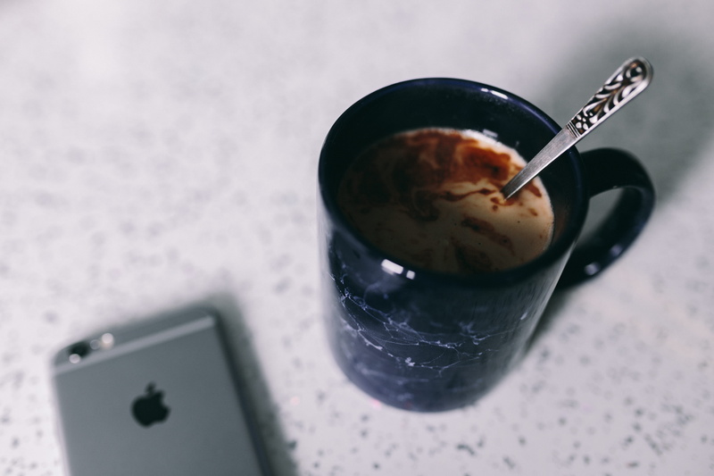 Coffee, kitchen utensil, cake, Cream Puffs, 5K, communication, table, drink, wireless technology, sweet, Tee, food, high angle view, healthy eating, day