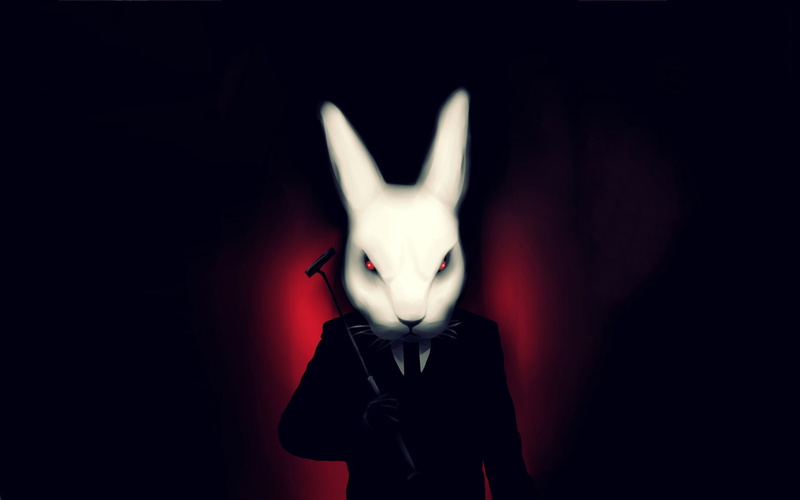 1080P, black background, evil, indoors, animal body part, studio shot, easter, mask - disguise, rabbit - animal, easter bunny, obscured face, Rabbit, one animal