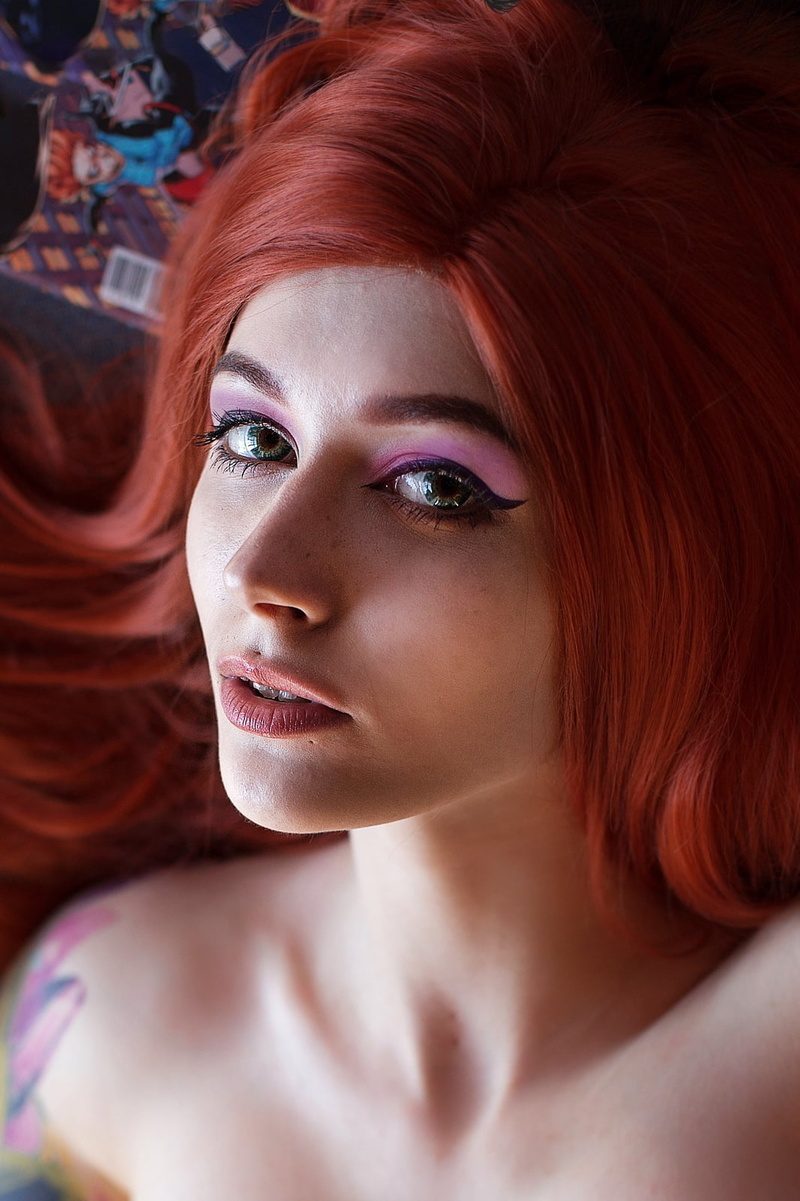 portrait, green eyes, pink lipstick, 720P, redhead, face, women, pink, mouth, make up, Lure Suicide