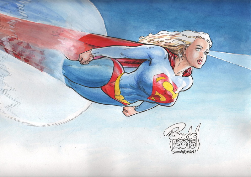 illustration, superheroines, blonde, sky, flying, DC Comics, Budd Root, drawing, comics, long hair, women, 1080P, Superwoman, artwork
