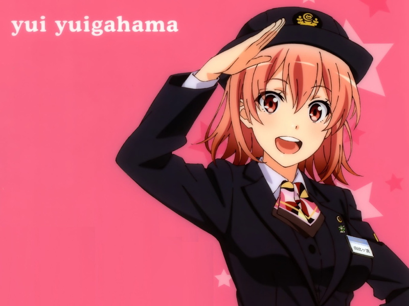Yuigahama Yui, one person, menswear, business, studio shot, Yahari Ore no Seishun Love Comedy wa Machigatteiru, waist up, standing, colored background