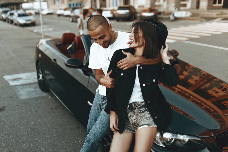 girl, machine, Alexander Belavin, BMW, guy, language, pose, auto, 2K, Belavin, shorts, mood