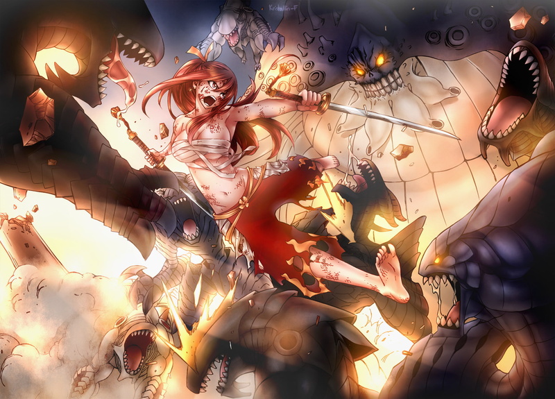 group of people, 1080P, Anime, erza scarlet, women, lighting equipment, celebration, bandages, representation, leisure activity, indoors, sword, fairy tail